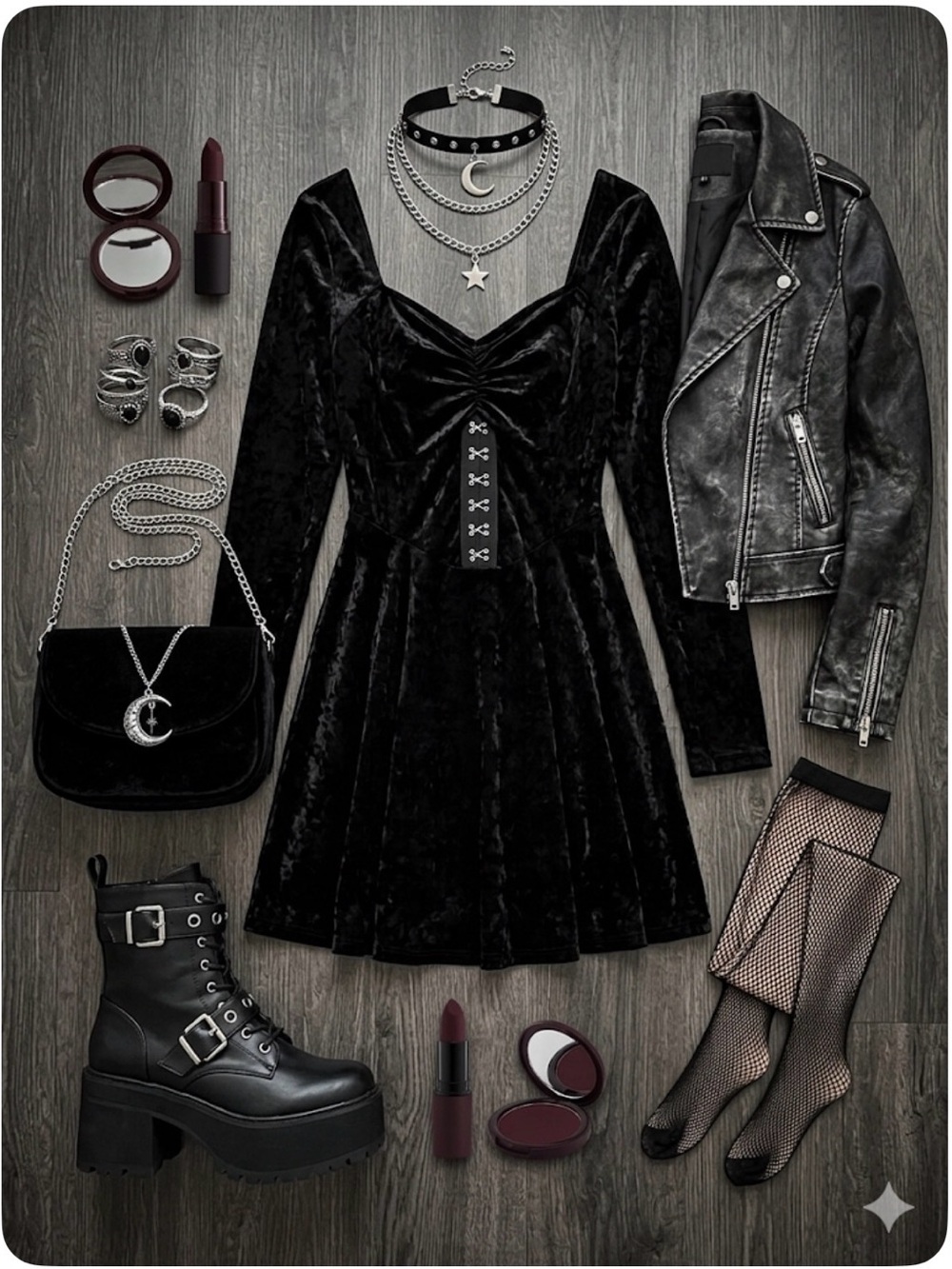 Hot Topic Cosmic Aura Black Crushed Velvet Hook & Eye Mini Dress Whimsigoth Sz M